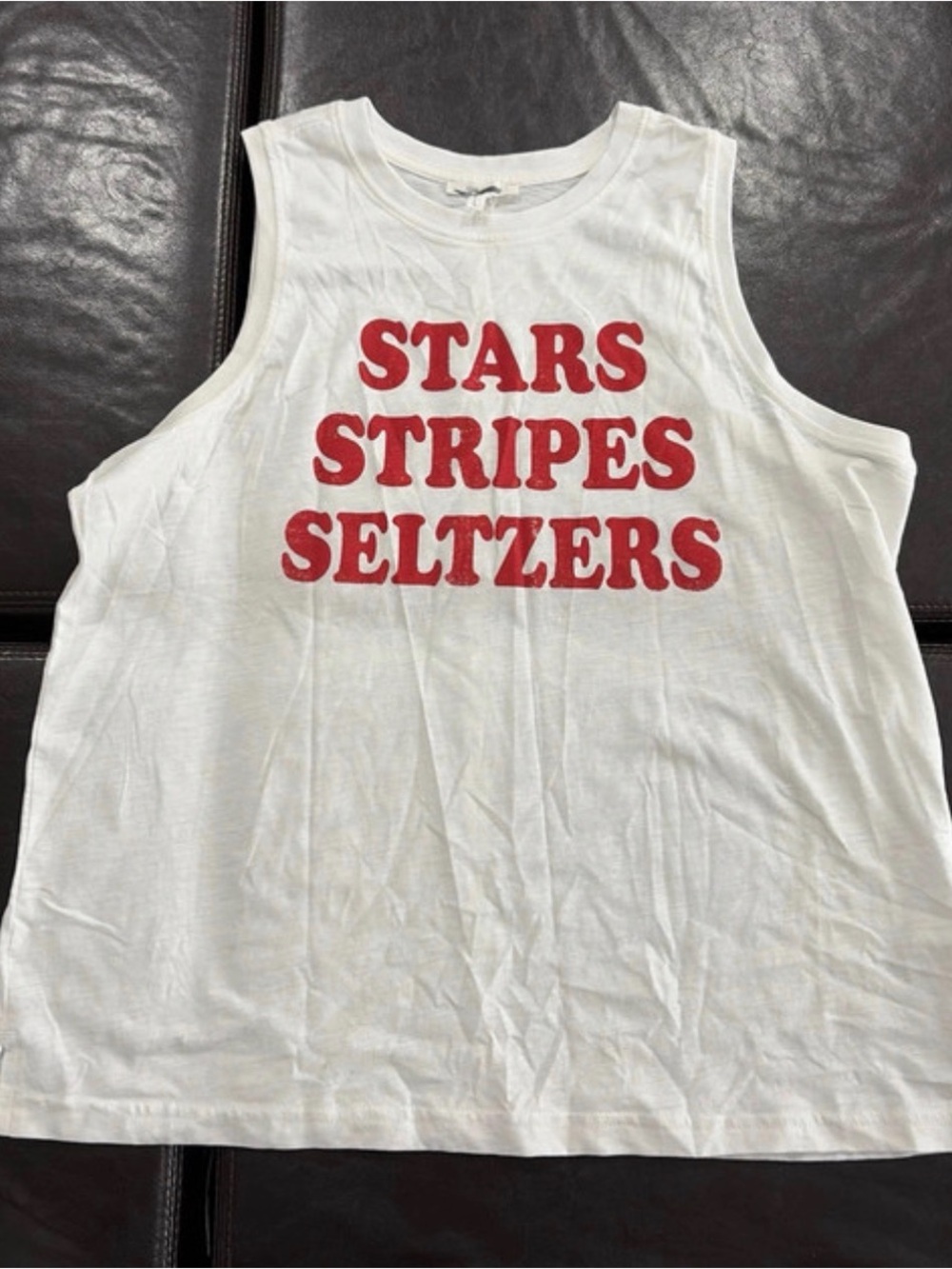 Mauve White Crewneck Tank Top with Black Tag Detail